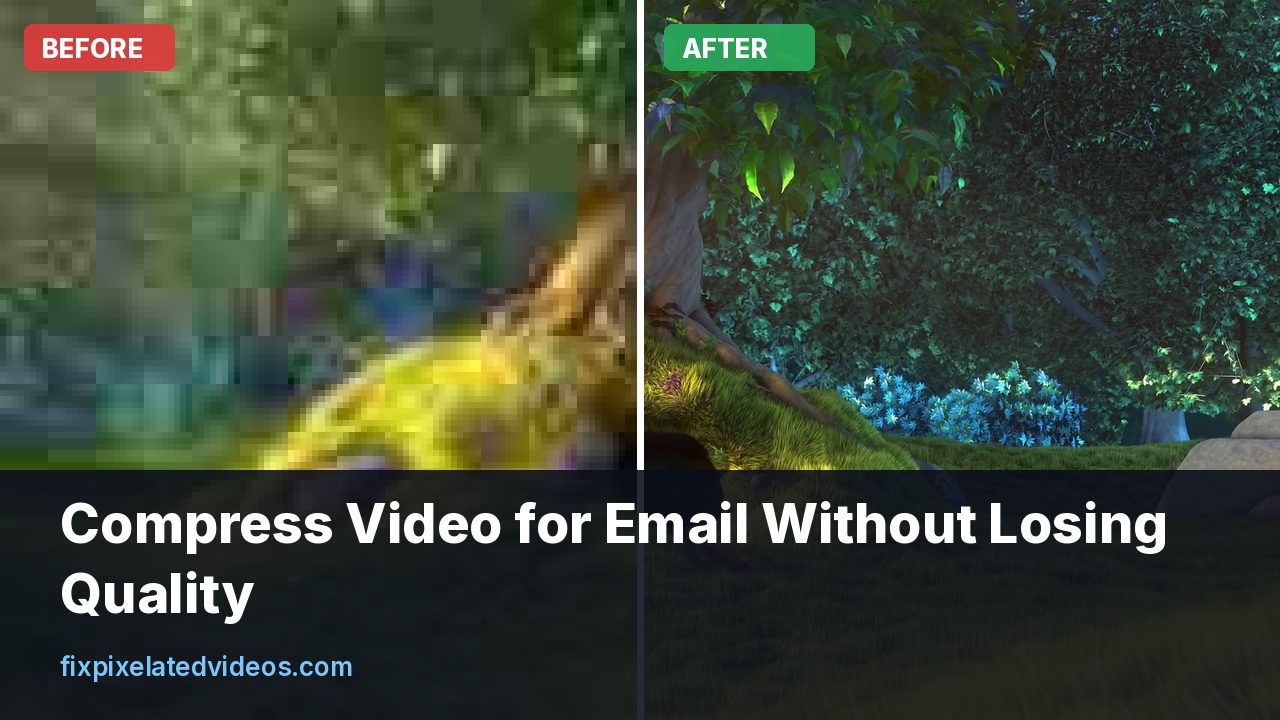 Email compose window with a video attachment size warning next to a cleanly compressed clip