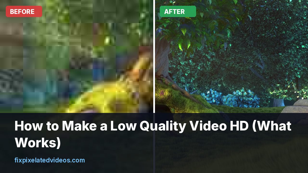 Small blurry 360p video frame on the left and a cleaner upscaled 1080p frame on the right