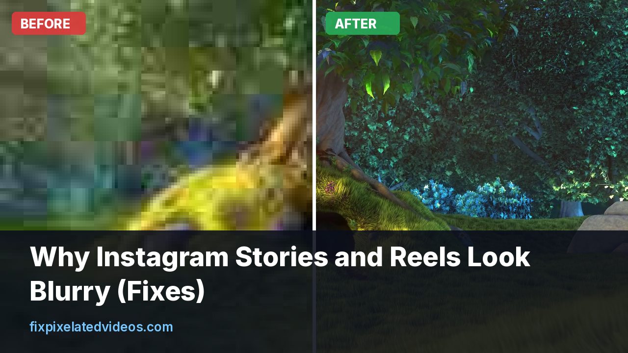Phone showing a blurry Instagram story next to a sharper one exported at 1080 by 1920