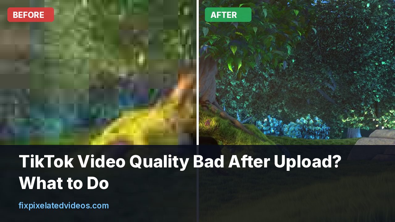 Phone screen showing a TikTok post with blurry text next to the same post exported at 1080 by 1920