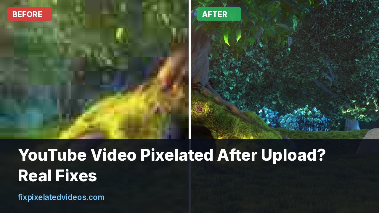 YouTube player showing a blocky 360p frame next to a clean 1080p frame of the same video