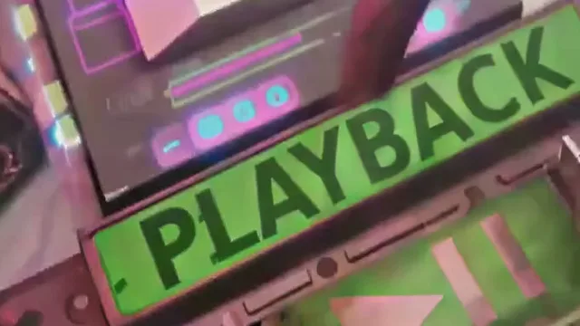 Fix pixelated video example, after: the same PLAYBACK label after restoration: the lettering after restoration, zoomed in
